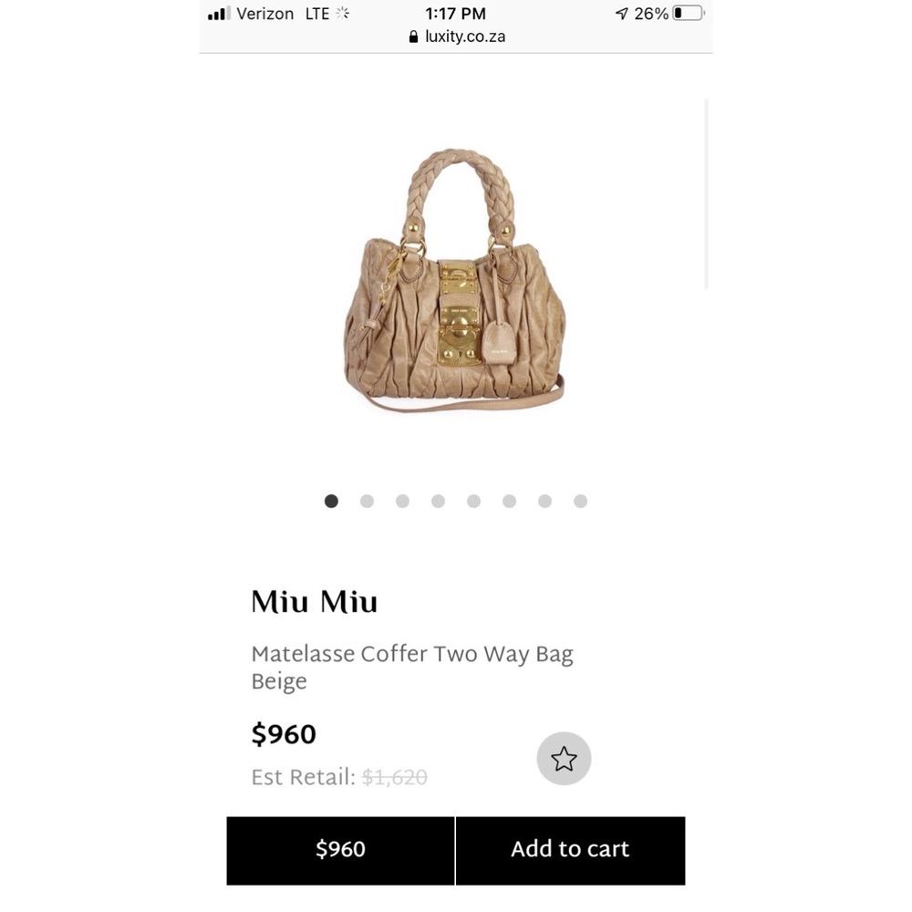 AUTH. MIU MIU by Prada Matelasse Coffer Lock Bag